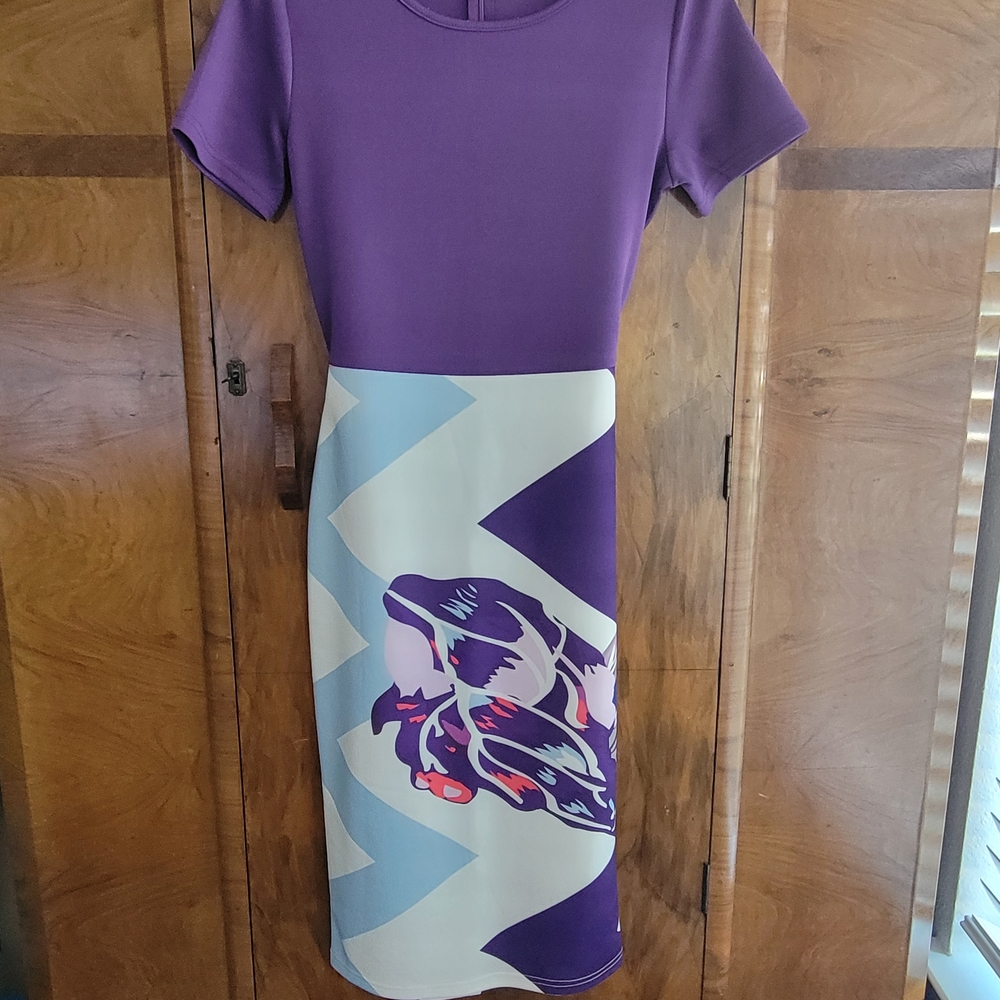 Vibrant Purple Graphic Midi Dress